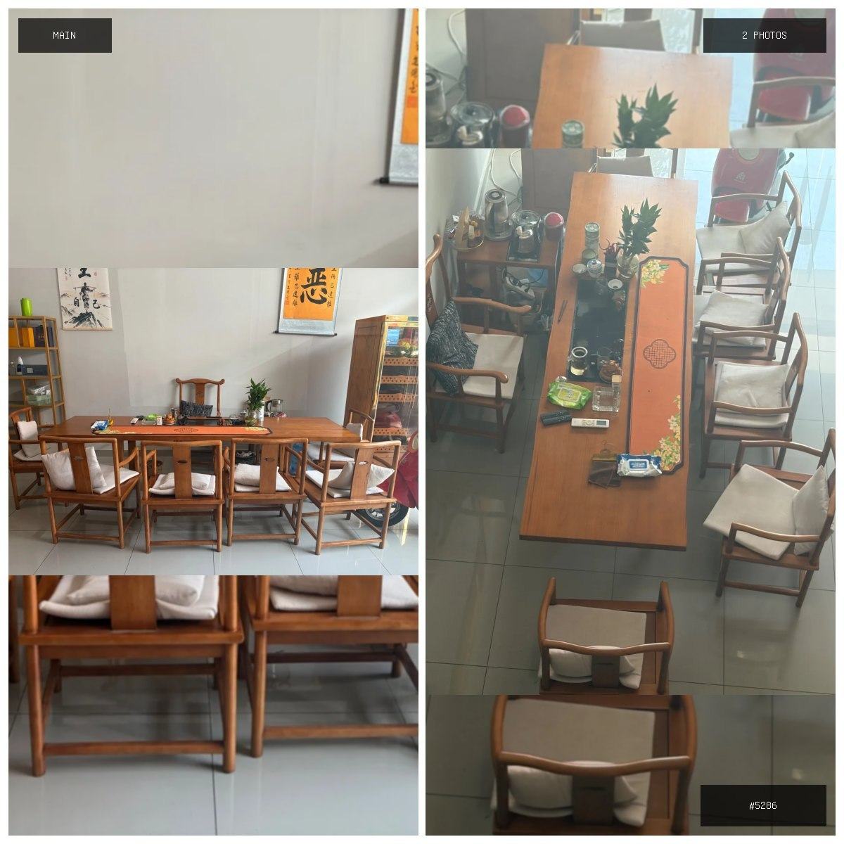 🟢 在售 📦 二手商品预览 🏷 实木茶桌 宽80长280 六根凳子，一个主座，金边，有需要的联系…